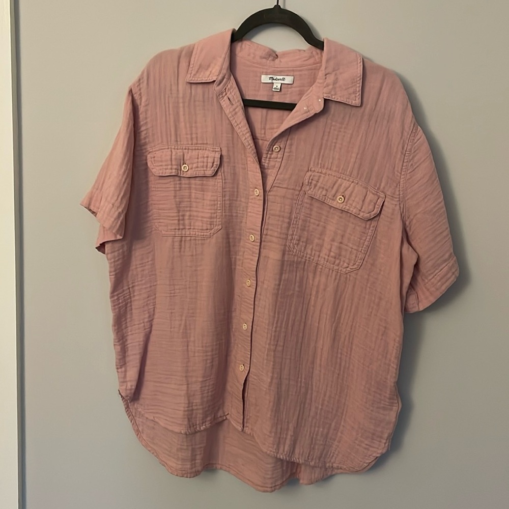 Madewell baby pink short sleeve dress shirt - size medium